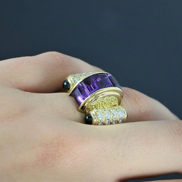 13248 Lagos Caviar 18K Yellow Gold Purple Amethyst Diamond Tourmaline Ring - Picture 6 of 10